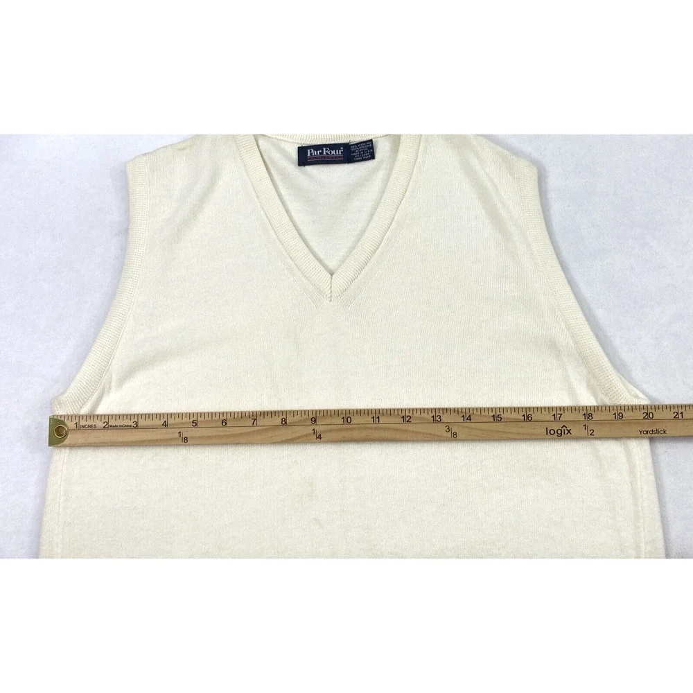 Par‎ Four Sweater Vest Mens Medium Ivory V Neck Golf Preppy Sportswear